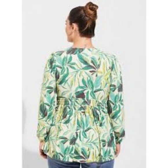 Torrid Textured Knit Surplice Puff Sleeve Babydoll Top Green Tropical Womens 5X - Picture 2 of 15